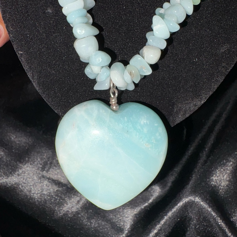Amazonite 925 Sterling Statement Blue Beaded Hear… - image 6